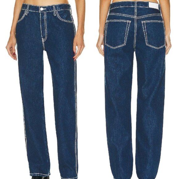 nwt RE/DONE Chunky Stitch Indigo Loose Long Jean - Size 26 (S/M) - Picture 1 of 16